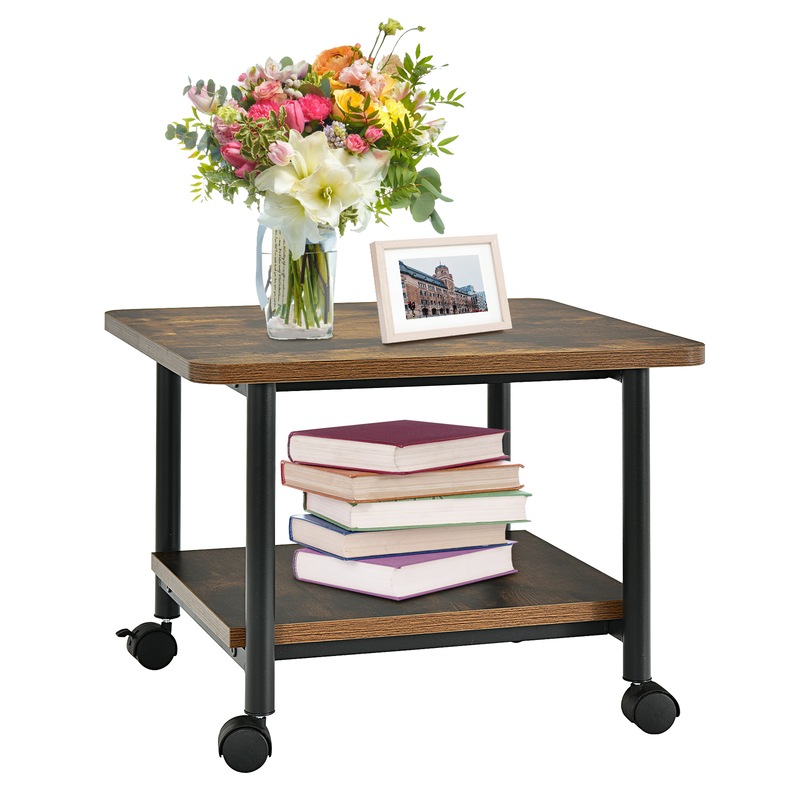 Giantex 2 Tiers Mobile Printer Stand W/ Swivel Casters Wooden Under Desk Shelf Organizer