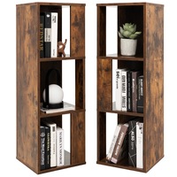 Giantex 2PCS 3-tier Bookcase Cube Storage Organizer w/Compartments Separate Display shelf for Living Room Bedroom Rustic Brown