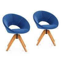 Giantex 2PCS Mid Century Swivel Accent Chair Modern Fabric Armchair Velvet Vanity Desk Dining Chair Blue