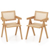 Giantex 2x Rattan Accent Chairs Modern Dining Chairs w/Wood Frame & Backrest Mid Century Armchairs Natural