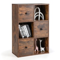 Giantex 3-Tier Bookshelf Storage Organizer w/3 Cubes & Drawers Modern Display Shelf Rustic Brown