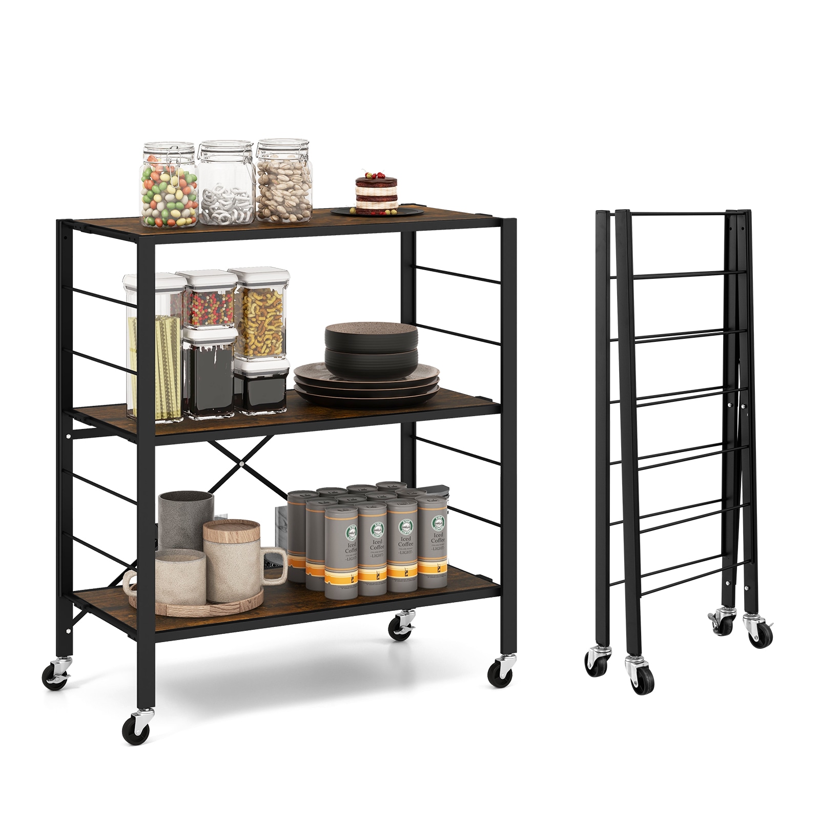 Foldable Mobile Racking Unit Buy Giantex 3-Tier Foldable Shelving Unit Mobile Display Shelves ...