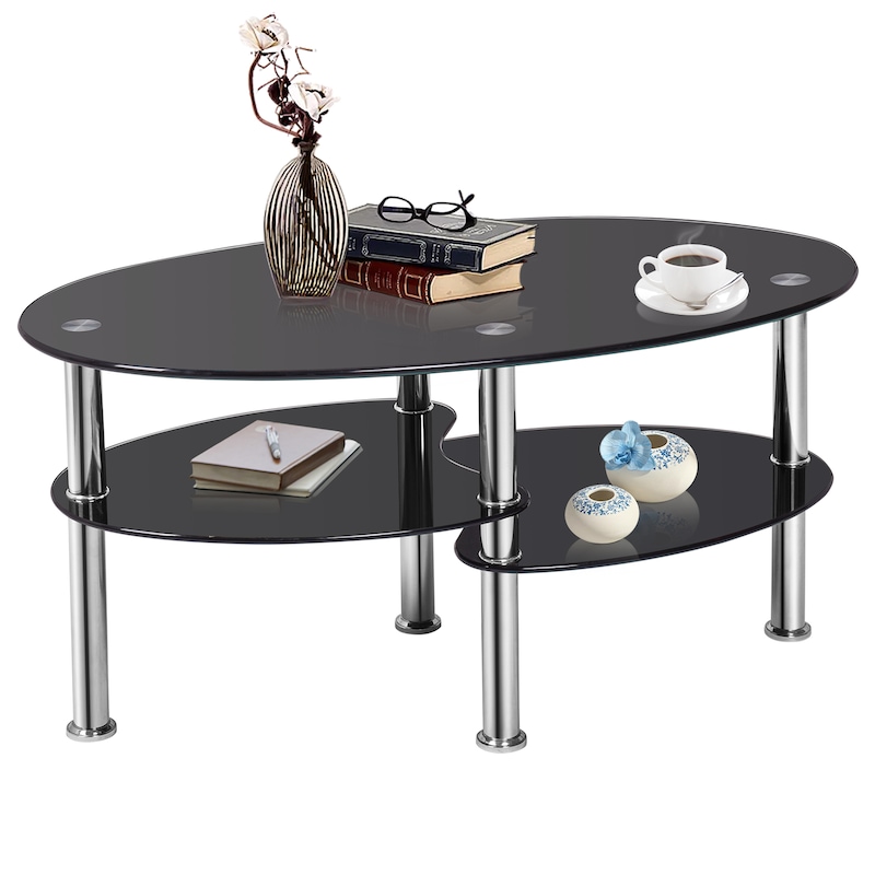 Buy Giantex 3-tier Glass Coffee Table Modern Center Table w/Display ...