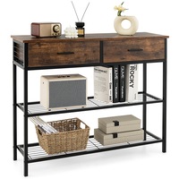 Giantex 3-tier Industrial Console Table Entryway Table w/2 Drawers & 2-Tier Shelves Sofa Side Table Metal Frame Living Room Rustic Brown