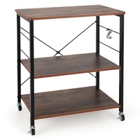 Giantex 3-Tier Baker’s Rack Kitchen Utility Serving Cart w/10 Removable Hooks & Lockable Casters Standing Microwave Shelf