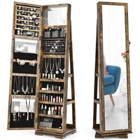 Giantex 360 Rotating Lockable Jewelry Cabinet Armoire Lockable Freestanding Jewelry Organizer w/Mirror & Shelves for Dressing Make-up Coffee