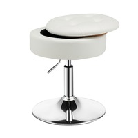 Giantex 360° Swivel Vanity Stool w/Flipped Lid PU Leather Makeup Storage Chair Round Storage Ottoman White