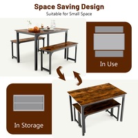 Giantex 3PCS Wood Dining Table & Chairs Set Dining Furniture Set Steel Frame w/2 Benches Rustic Brown
