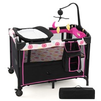 Giantex 4-in-1 Portable Travel Cot Foldable Bedside Bassinet Baby Cradle Height Adjustable w/Mattress & Toy Rack & Carry Bag