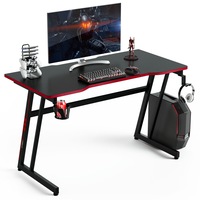 Giantex Z-Shaped Gaming Desk Ergonomic Computer Desk Carbon Fiber Desktop Home Office Computer Workstation Red