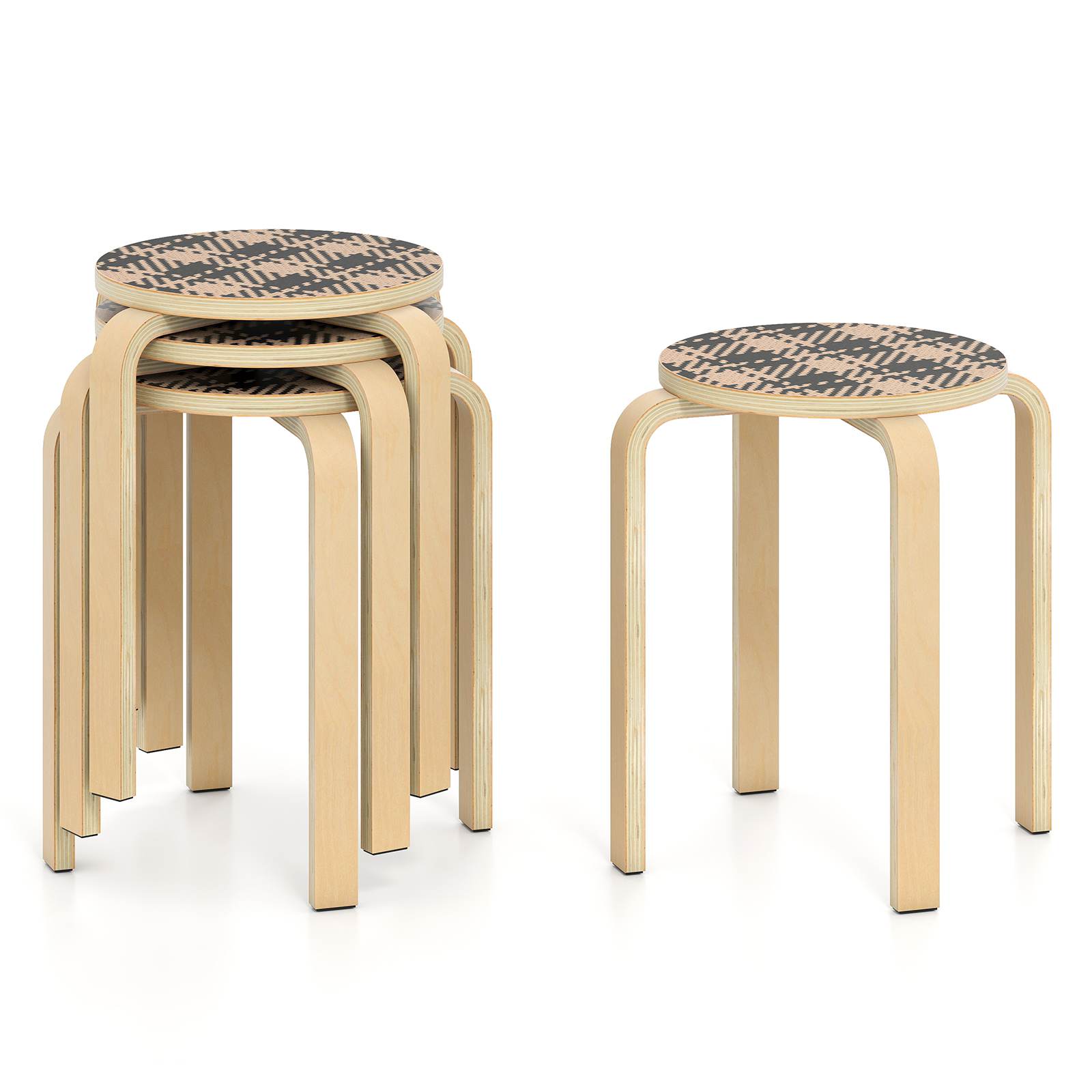 Buy Giantex 4PCS Round Stacking Stools Solid Wood Dining Chair Kitchen ...