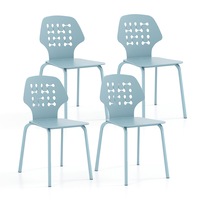 Giantex 4x Metal Dining Chair Modern Kitchen Chair w/Metal Legs Armless Guest Chair Dining Room Living Room Blue