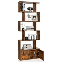 Giantex 5-Tier Bookcase S Shaped Bookshelf w/Storage Cabinet Wood Storage Display Shelf for Living Room Office, Brown