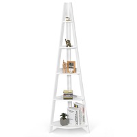 Giantex 5-Tier Corner Ladder Shelf Wooden Storage Bookshelf Display Rack Plant Flower Stand White