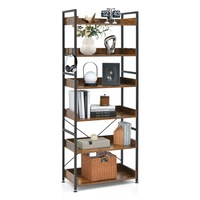 Giantex 6-Tier Industrial Display Shelf Storage Rack Bookshelf Plant Stand Metal Frame w/Hooks