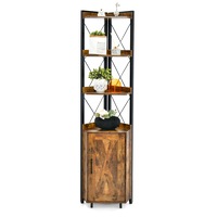 Giantex 6-Tier Tall Corner Storage Cabinet Linen Tower Shelf Floor Storage Organiser Kitchen Bathroom Brown