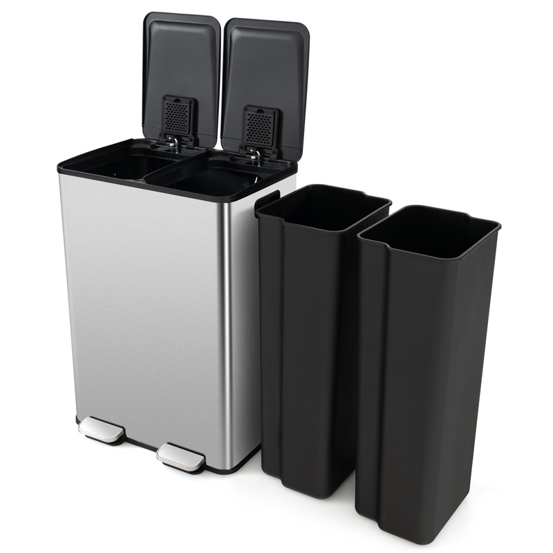 Buy Giantex 60L Dual Compartment Pedal Trash Can Stainless Steel Garbage Bin w/Lid & Deodorizer