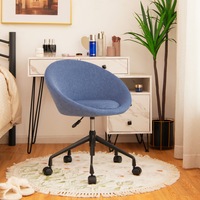 Giantex Modern Home Office Chair Sponge Cushion & Linen Fabric Adjustable Swivel Chair for Office Study Bedroom Blue