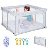 Giantex Baby Foldable Playpen Interactive Activity Center Kids Safety Gate w/Balls & Pull Rings Grey