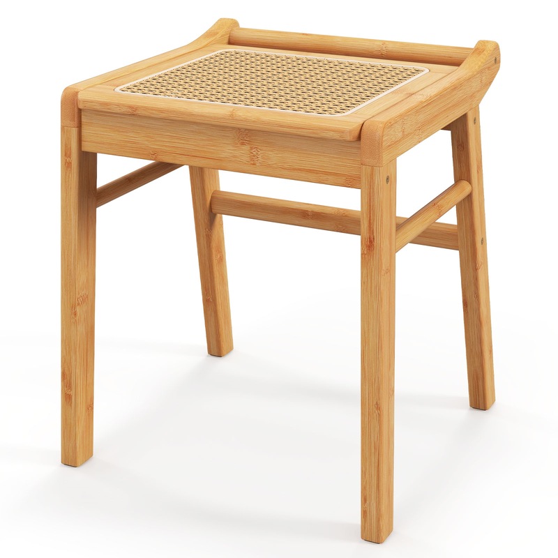 Buy Giantex Bamboo Vanity Stool Rattan Top Square Makeup Dressing Stool Footstool w/Foot Pads