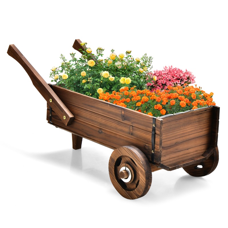 Buy Giantex Decorative Wagon Cart Flower Pot Stand Wooden Raised