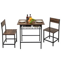 Giantex Dining Table Set 3-Piece Rectangular Table & Chair w/Metal Frame Brown