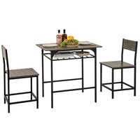 Giantex Dining Table Set 3-Piece Rectangular Table & Chair w/Metal Frame Grey Oak