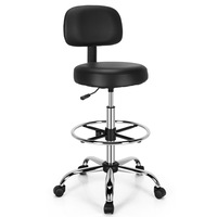 Giantex Ergonomic Swivel Drafting Chair w/Retractable Mid Back & Casters & Faux Leather Cushions for Home Office Black