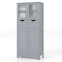 Giantex Floor Storage Cabinet Tall Bathroom Cabinet w/4 Doors & 2 Drawers Storage Organizer Cupboard Grey