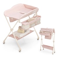 Giantex 4-in-1 Foldable Baby Change & Bathtub Table Mobile Diaper Station Height Adjustable, Pink