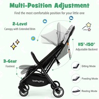 Giantex Folding Infant Stoller Portable Baby Stroller w/Adjustable Canopy Self-Standing Gravity Folding Design Grey