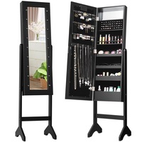 Giantex Free Standing Mirrored Jewelry Cabinet Armoire Organizer for Living Room Bedroom Black