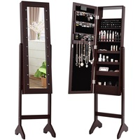 Giantex Free Standing Mirrored Jewelry Cabinet Armoire Organizer for Living Room Bedroom Brown