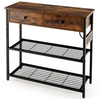 Giantex Industrial Console Table Hallway Table Entryway Table w/Charging Station/2 Drawers/Storage Shelves