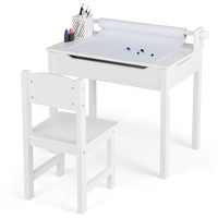 Giantex Kids Art Table Set Lift-Top Toddle Craft Table Chair Set w/Solid Wood Leg Paper Roll & Markers for Kids Room White