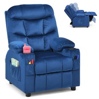 Giantex Kids Recliner Chair Velvet Fabric Adjustable Armchair w/Cup Holders & Side Pockets Children Sofa Lounge Couch Blue