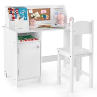 Giantex Kids Study Desk Chair Set Wood Writing Desk Workstation w/Book Rack Bulletin Board Storage Cabinet White