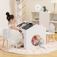 Giantex Kids Activity Table &Chair Set 3 Pieces Wooden Desk Set w/Chalkboards Kidren Furniture Set Play Gift for Boys & Girls White
