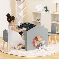 Giantex Kids Table & Chair Set 3 Pieces Wooden Activity Desk Set w/Chalkboards Children Furniture Play Set Gift for Boys & Girls Grey