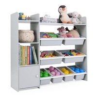 Giantex Kids Toy Storage Organiser Toddler Bookcase Toy Display Shelf w/8 Storage Boxes & Open Shelves Grey