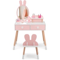 Giantex Kids Vanity Set Dressing Table & Stool w/ Mirror Drawers Children Makeup Table Birthday Gift Pink