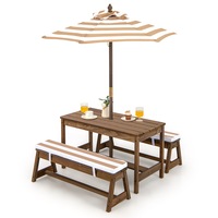 Giantex Kids Wood Picnic Table and Bench Set Camping Table Set w/Cushions Umbrella BBQ Desk Party Beach Brown