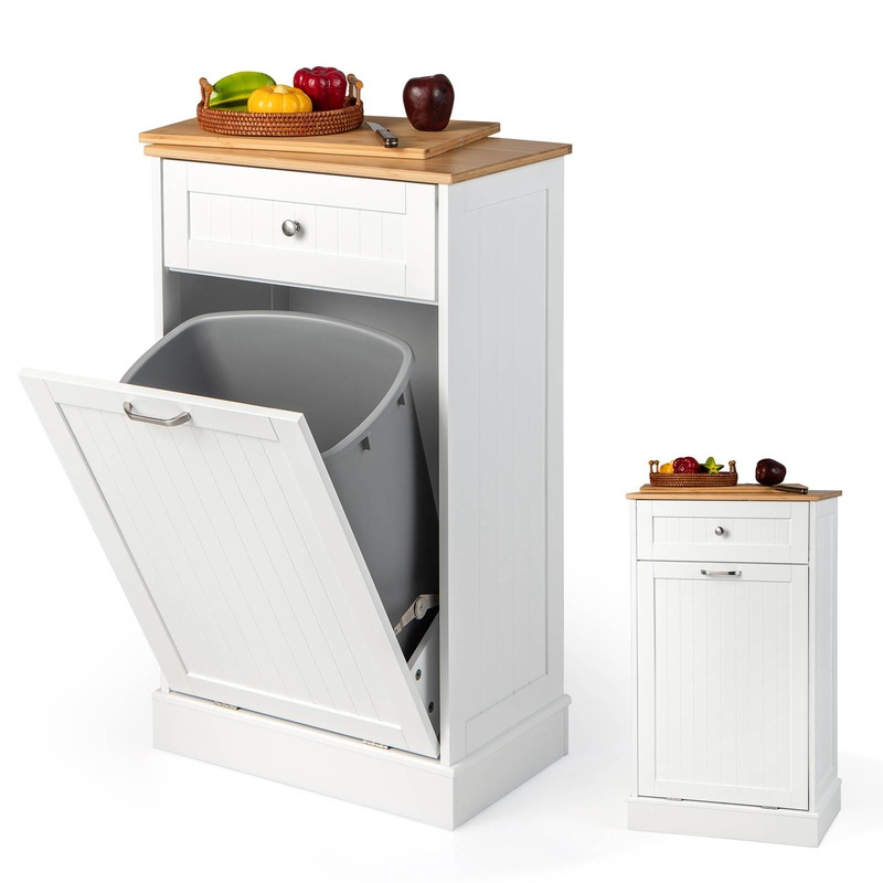 Giantex Kitchen Buffet Sideboard Tilt Out Trash Bin w/Drawer