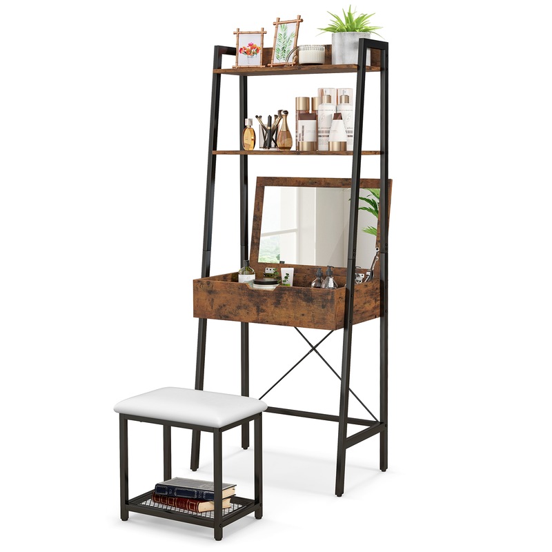 Buy Giantex Ladder Vanity Table & Stool Set Display Shelves Makeup