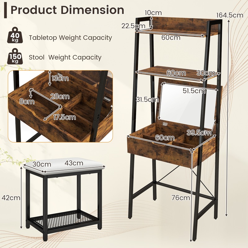 Buy Giantex Ladder Vanity Table & Stool Set Display Shelves Makeup