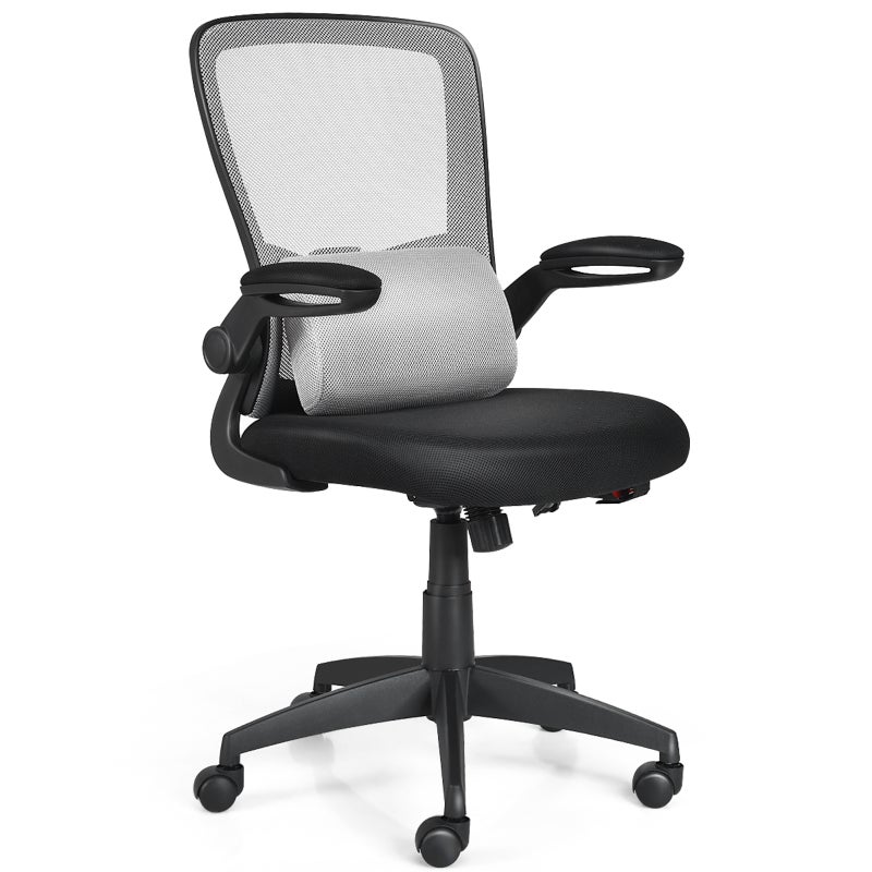 Giantex Ergonomic Desk Chair w/Portable Lumbar Pillow, Mesh Padded Seat and  Flip up Armrests, Swivel Home Office Chair with Wheels, Adjustable Height Computer  Desk Chair(Black) 