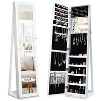 Giantex 2-in-1 Jewelry Cabinet w/Full Length Mirror Jewelry Armoire Lockable Jewelry Storage Organizer Box White