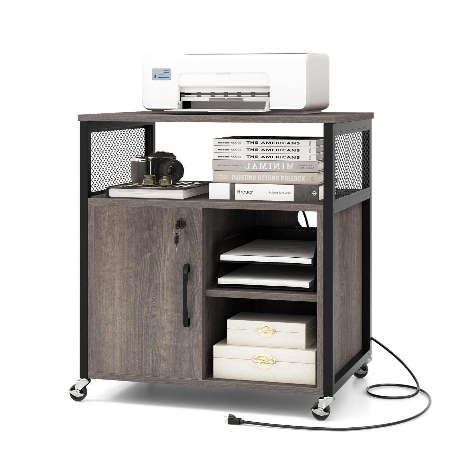 Buy Giantex Mobile Filing Cabinet Metal Frame Printer Stand w/Charging ...