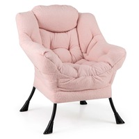 Giantex Modern Upholstered Accent Chair Lazy Chair w/Head Pillow Side Chair Pink