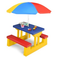 Giantex Kids Picnic Table Set Toddler Activity Play Table Children Outdoor Bench w/Removable Umbrella Garden Patio